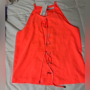 NWT! Parker Estella Grommeted Lace Up Top/ Size L / Vibrant Orange